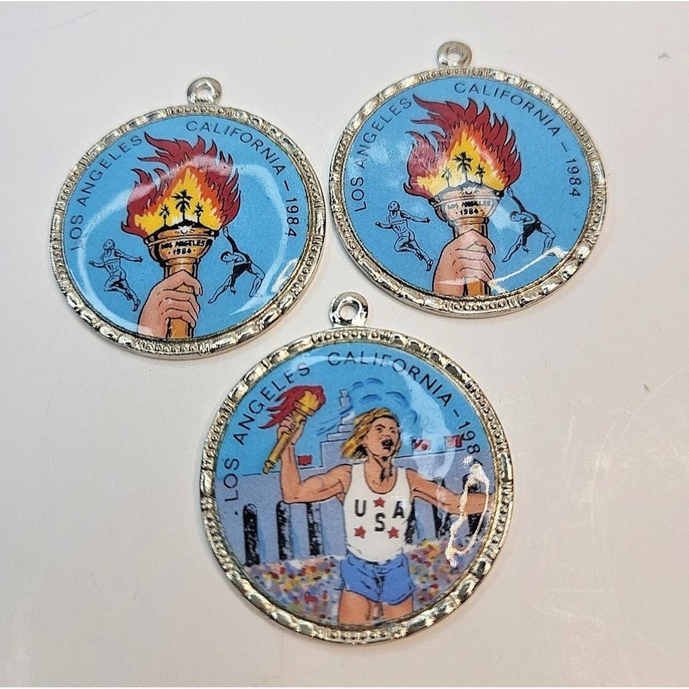 1984 Los Angeles Olympics Klepa Arts Germany Lot of 3 Enamel Torch Pendants LA